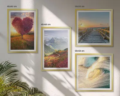 Mur de tableaux paysages de montagnes, vagues, arbre, cœur et jetée