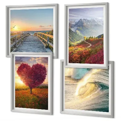 Mur de tableaux paysages de montagnes, vagues, arbre, cœur et jetée