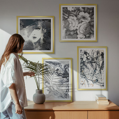 Polyptyque z cadres Motifs abstraits en noir et blanc