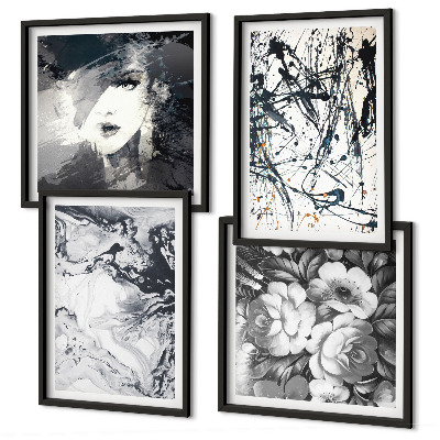 Polyptyque z cadres Motifs abstraits en noir et blanc