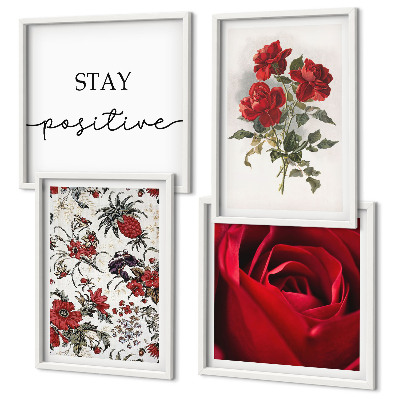 Ensemble de 4 tableaux Inscription aux fleurs de roses rouges
