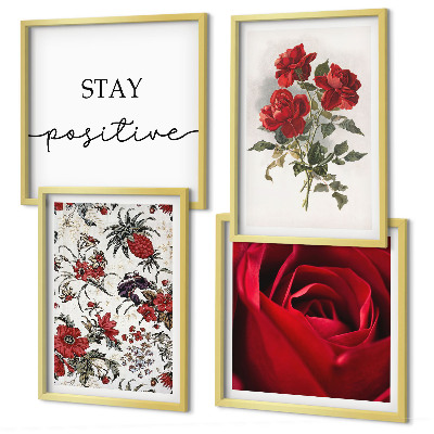 Ensemble de 4 tableaux Inscription aux fleurs de roses rouges