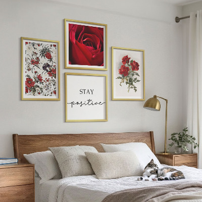 Ensemble de 4 tableaux Inscription aux fleurs de roses rouges