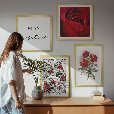 Ensemble de 4 tableaux Inscription aux fleurs de roses rouges