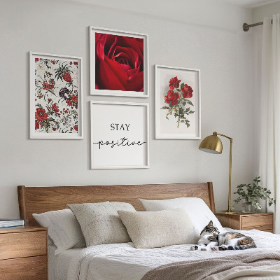 Ensemble de 4 tableaux Inscription aux fleurs de roses rouges