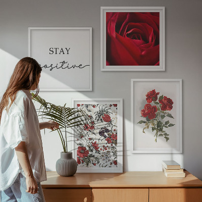 Ensemble de 4 tableaux Inscription aux fleurs de roses rouges