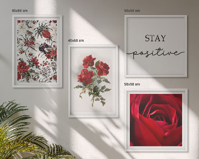 Ensemble de 4 tableaux Inscription aux fleurs de roses rouges