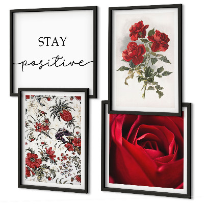 Ensemble de 4 tableaux Inscription aux fleurs de roses rouges