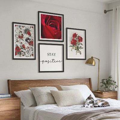 Ensemble de 4 tableaux Inscription aux fleurs de roses rouges