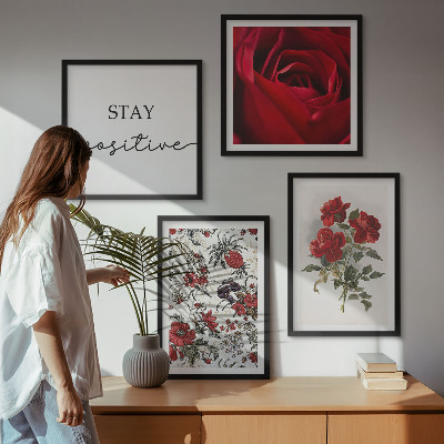 Ensemble de 4 tableaux Inscription aux fleurs de roses rouges