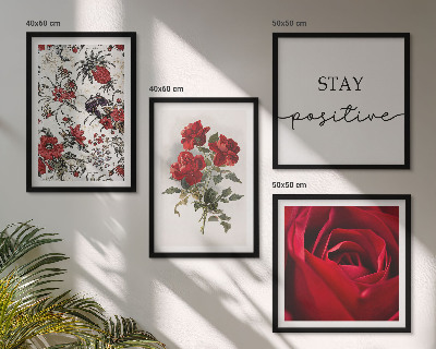 Ensemble de 4 tableaux Inscription aux fleurs de roses rouges