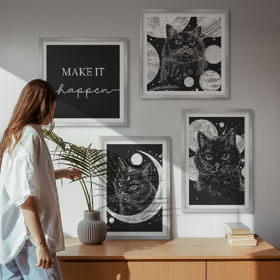 Polyptyque z cadres Chats noirs lune planète