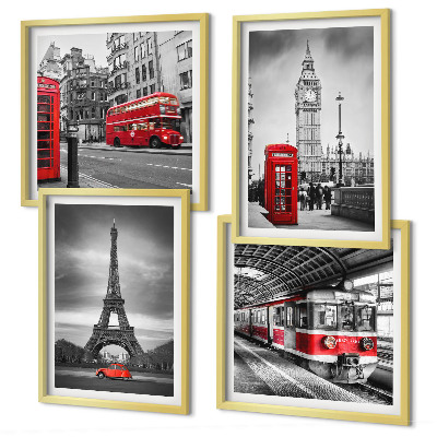 Ensemble de 4 tableaux Bus rouges en ville