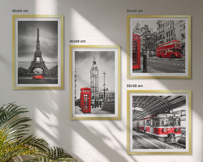Ensemble de 4 tableaux Bus rouges en ville