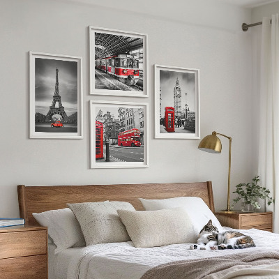 Ensemble de 4 tableaux Bus rouges en ville