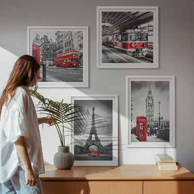 Ensemble de 4 tableaux Bus rouges en ville