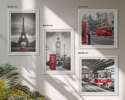 Ensemble de 4 tableaux Bus rouges en ville