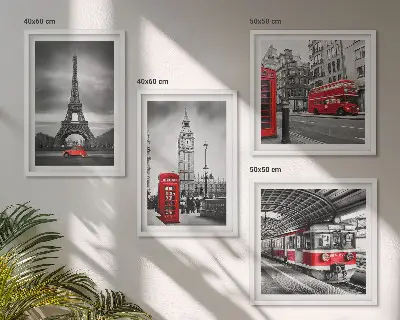 Bus rouges en ville ensemble de 4 tableaux