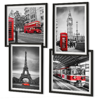 Ensemble de 4 tableaux Bus rouges en ville