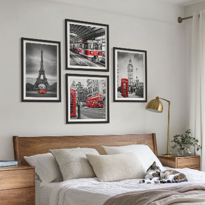 Ensemble de 4 tableaux Bus rouges en ville