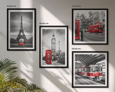 Ensemble de 4 tableaux Bus rouges en ville