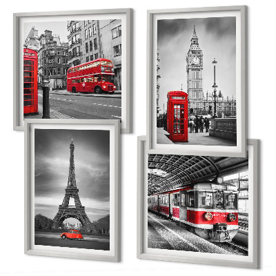 Ensemble de 4 tableaux Bus rouges en ville