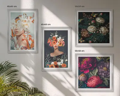 Portraits floraux bouquets feuilles ensemble de 4 tableaux