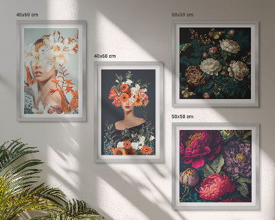 Ensemble de 4 tableaux Portraits floraux bouquets feuilles