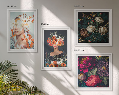 Ensemble de 4 tableaux Portraits floraux bouquets feuilles