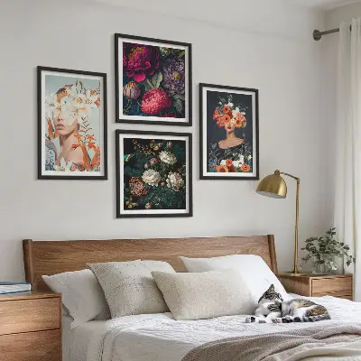 Portraits floraux bouquets feuilles ensemble de 4 tableaux
