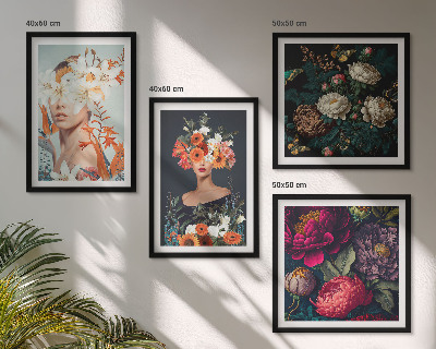Ensemble de 4 tableaux Portraits floraux bouquets feuilles