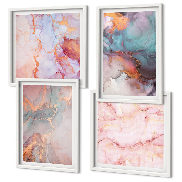 Ensemble de 4 tableaux Motifs pastel abstraits