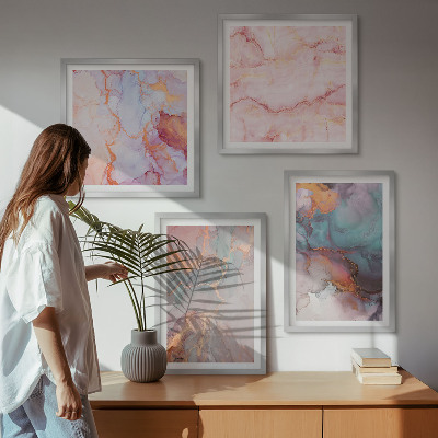 Ensemble de 4 tableaux Motifs pastel abstraits