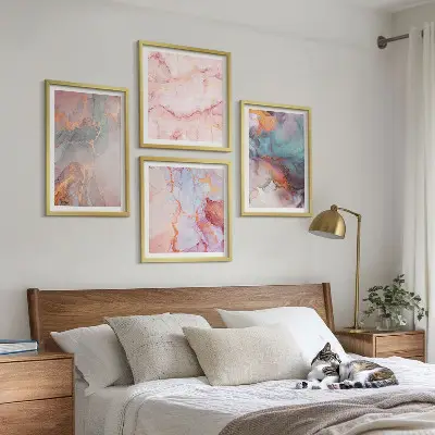 Ensemble de 4 tableaux motifs abstraits pastel