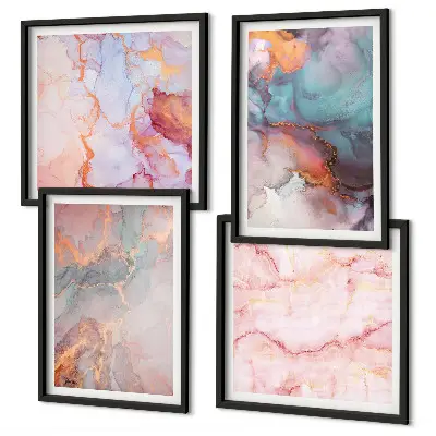 Ensemble de 4 tableaux motifs abstraits pastel