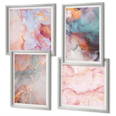 Ensemble de 4 tableaux motifs abstraits pastel