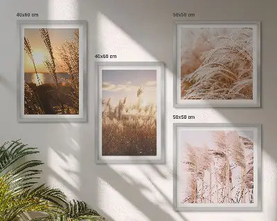 Tableau polyptyque en 2 cadres coucher de soleil bohème dans un champ d'herbes