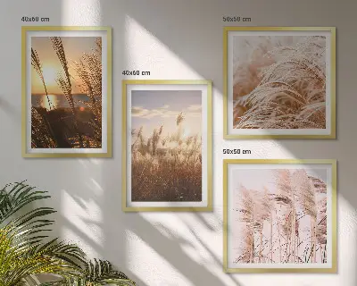 Tableau polyptyque en 2 cadres coucher de soleil bohème dans un champ d'herbes