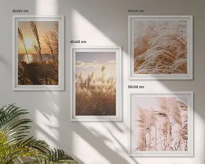 Tableau polyptyque en 2 cadres coucher de soleil bohème dans un champ d'herbes