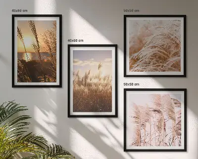 Tableau polyptyque en 2 cadres coucher de soleil bohème dans un champ d'herbes