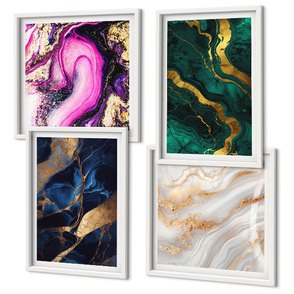 Ensemble de 4 tableaux Marbre abstrait avec des peintures