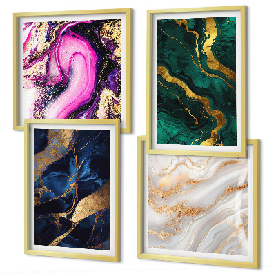 Ensemble de 4 tableaux Marbre abstrait avec des peintures