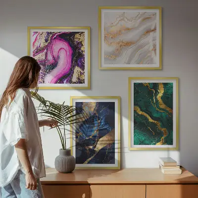 Ensemble de 4 tableaux motif marbre abstrait