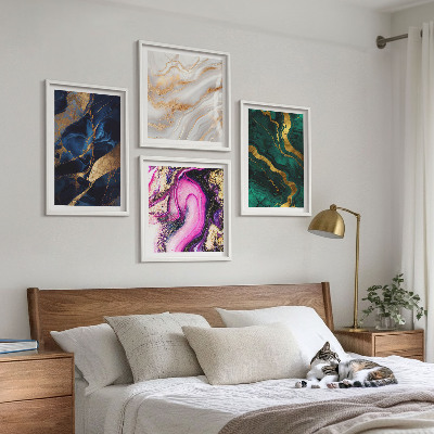Ensemble de 4 tableaux Marbre abstrait avec des peintures