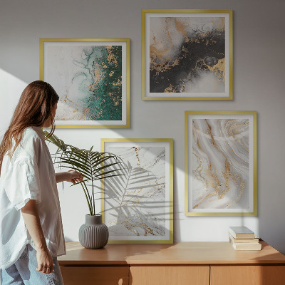 Mur de tableaux Motifs abstraits blanc noir vert