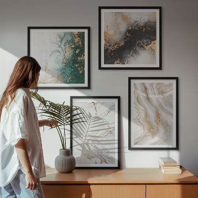 Mur de tableaux Motifs abstraits blanc noir vert