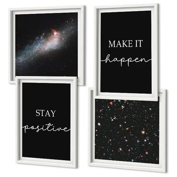 Tableau polyptyque de 2 cadres slogans de motivation avec des étoiles dans l'espace