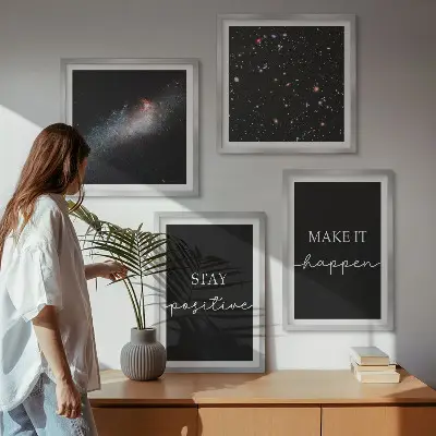 Tableau polyptyque de 2 cadres slogans de motivation avec des étoiles dans l'espace