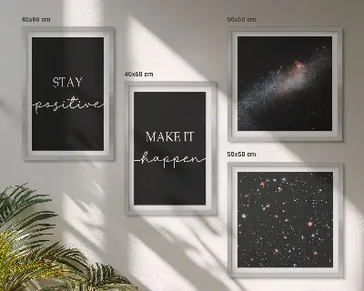 Tableau polyptyque de 2 cadres slogans de motivation avec des étoiles dans l'espace