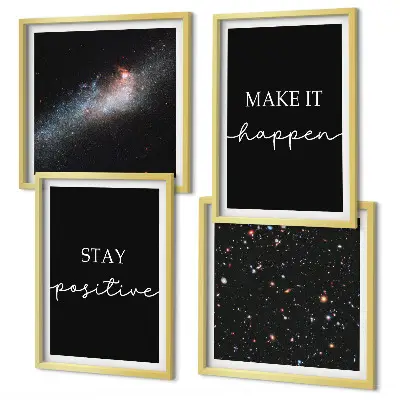 Tableau polyptyque de 2 cadres slogans de motivation avec des étoiles dans l'espace